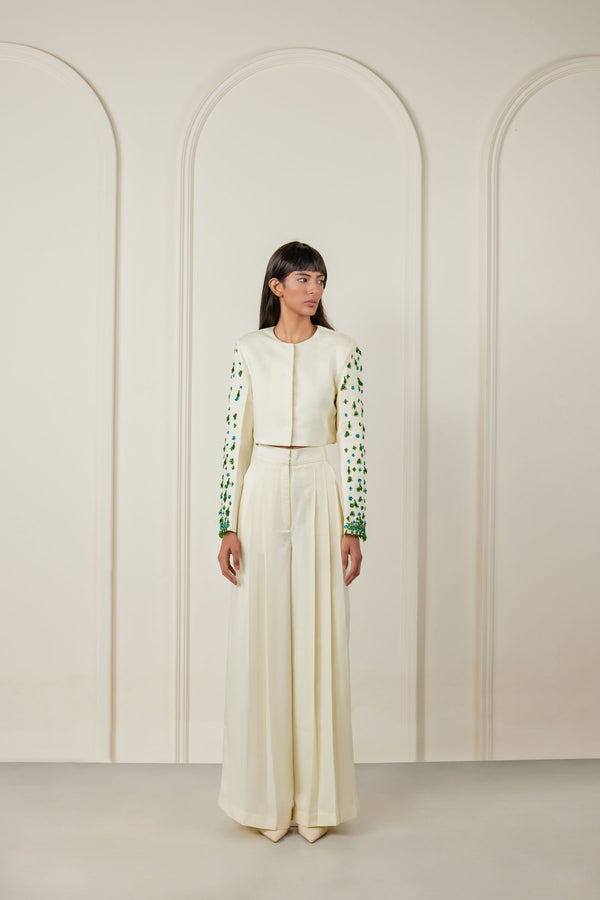Embellished Jacket With Pleated Pants Co-ord