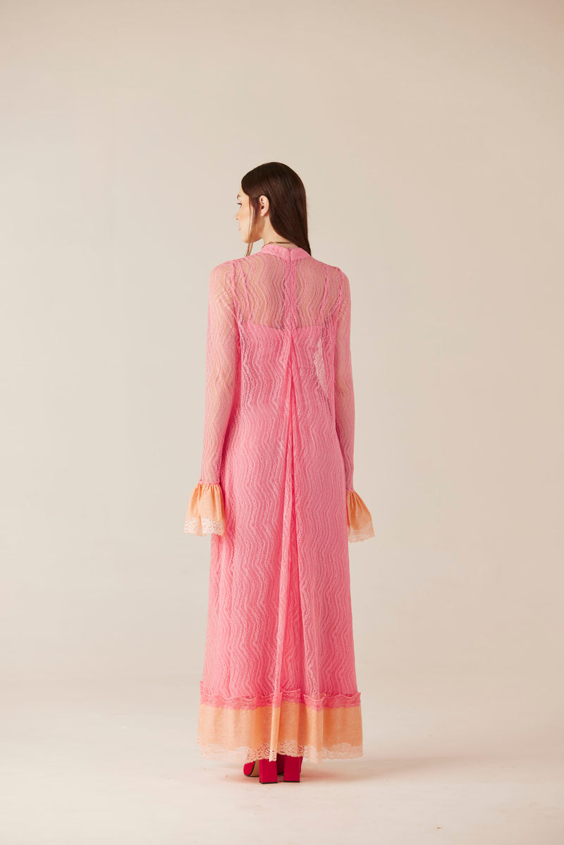 Cupid's Whisper Pink Lace Ruffle Sleeve Midi Dress