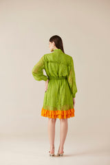 Jade Bloom Green High Neck Lace Mini Dress