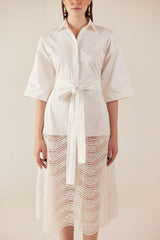 Whipped Cream Belted White Lace Dress