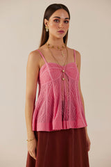 Strawberry Dreamscape Pink Lace Camisole Top