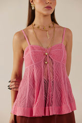 Strawberry Dreamscape Pink Lace Camisole Top