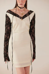 Modern Mosaic Cream & Black Lace Bodycon Dress