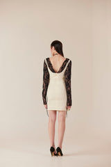 Modern Mosaic Cream & Black Lace Bodycon Dress