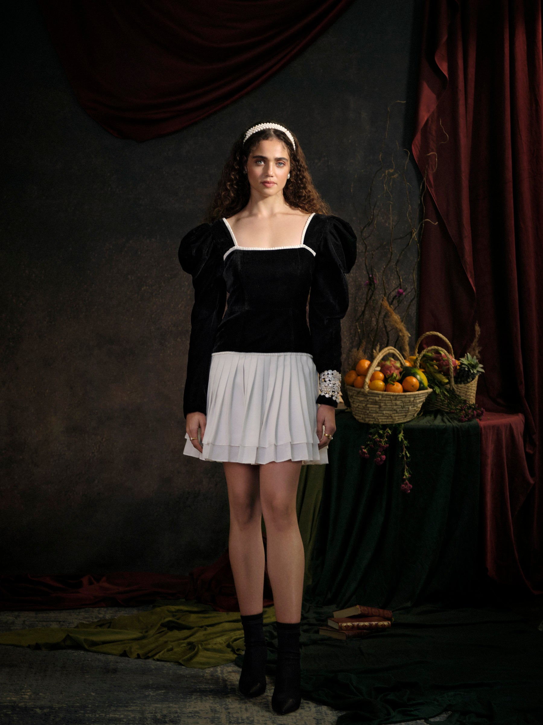 Strapless Velvet & Satin Mini Dress main image 1