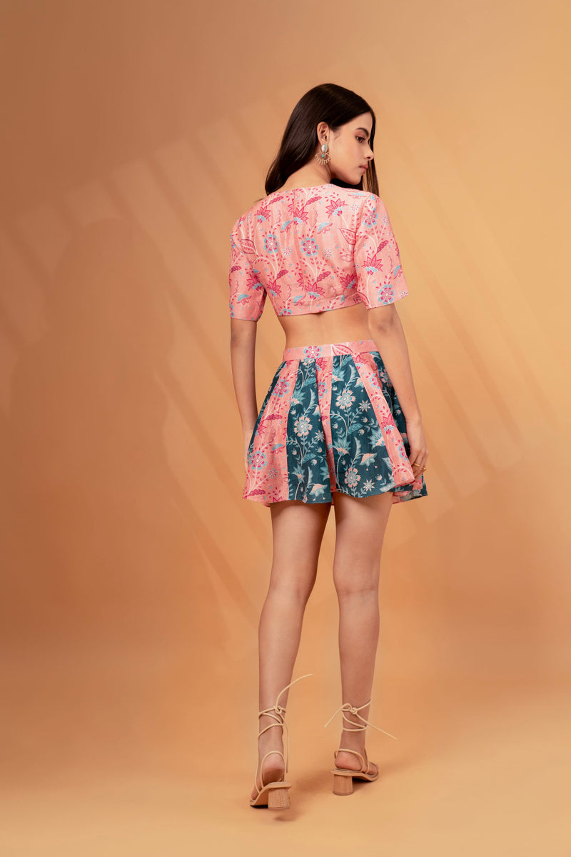 Printed Crop Top- Mini Skirt Linen Co-ord