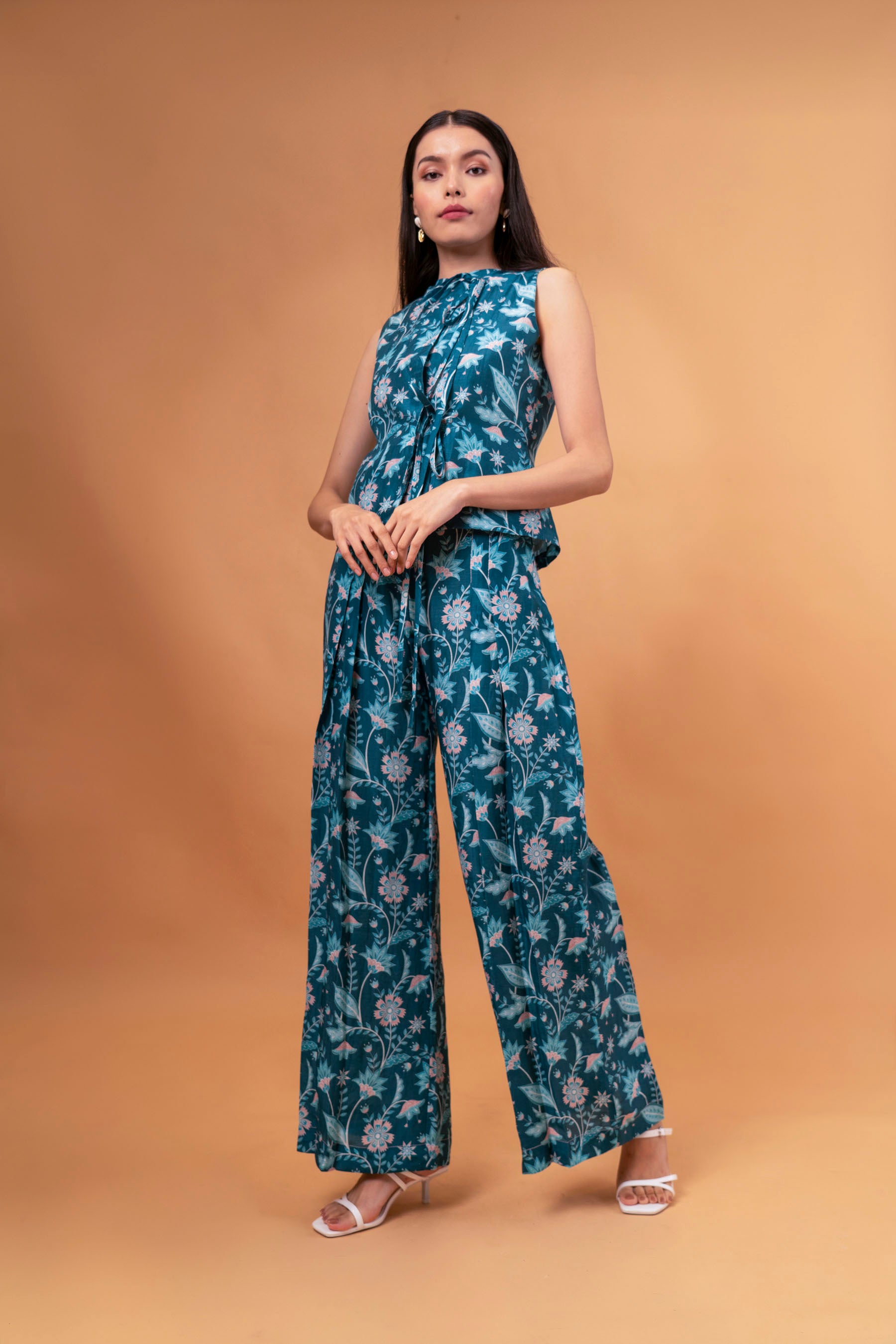 White Linen Top And Pants Co-ord Set
