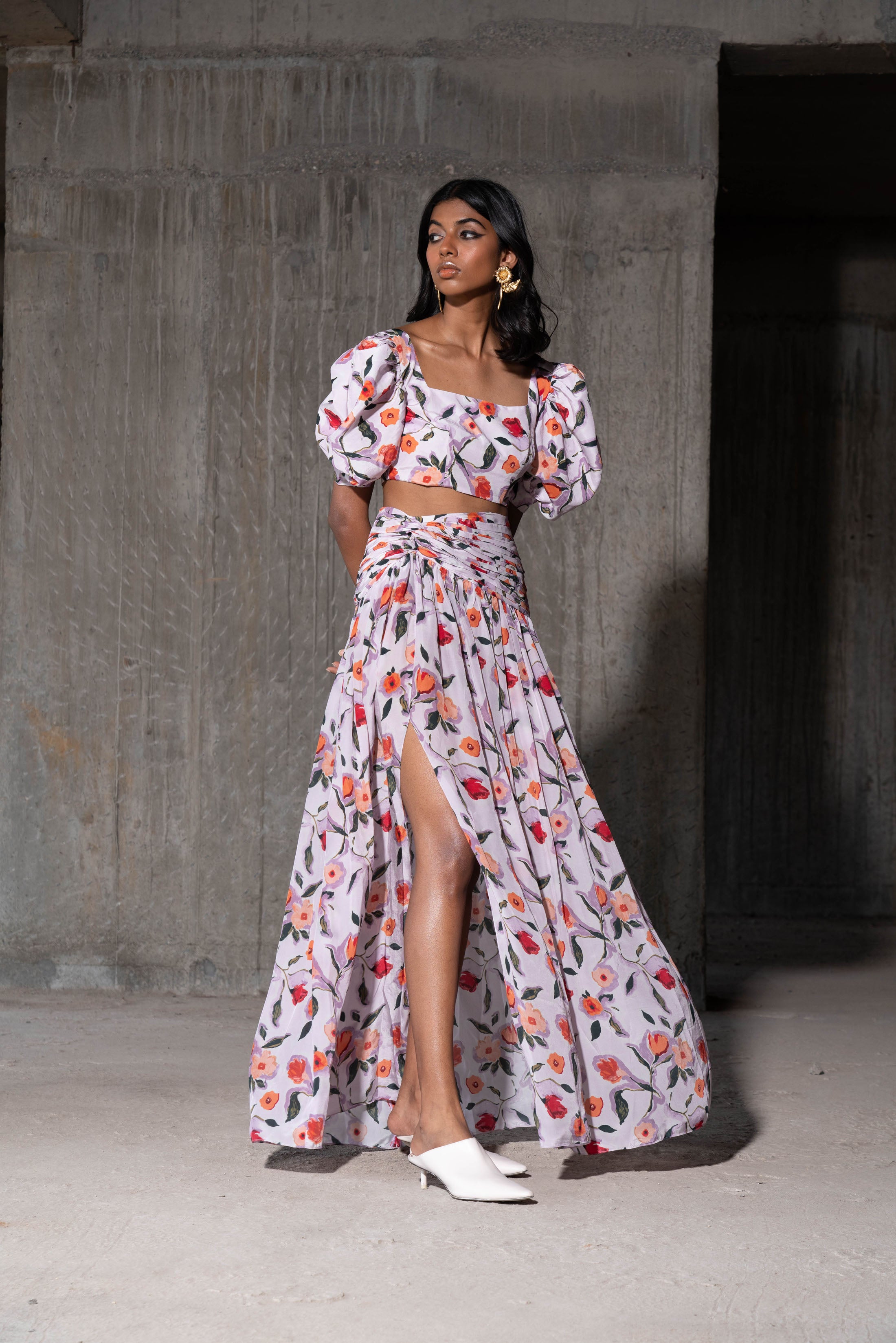 Party Wear Long Skirt With Crop Top Party Wear Floral Long Skirts