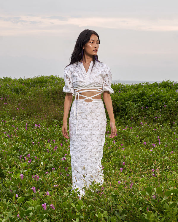 White Crop Top Skirt Floral Co Ord