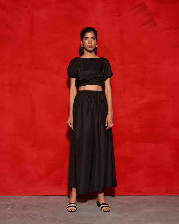 Black Co Ord Set- Skirt With Crop Top