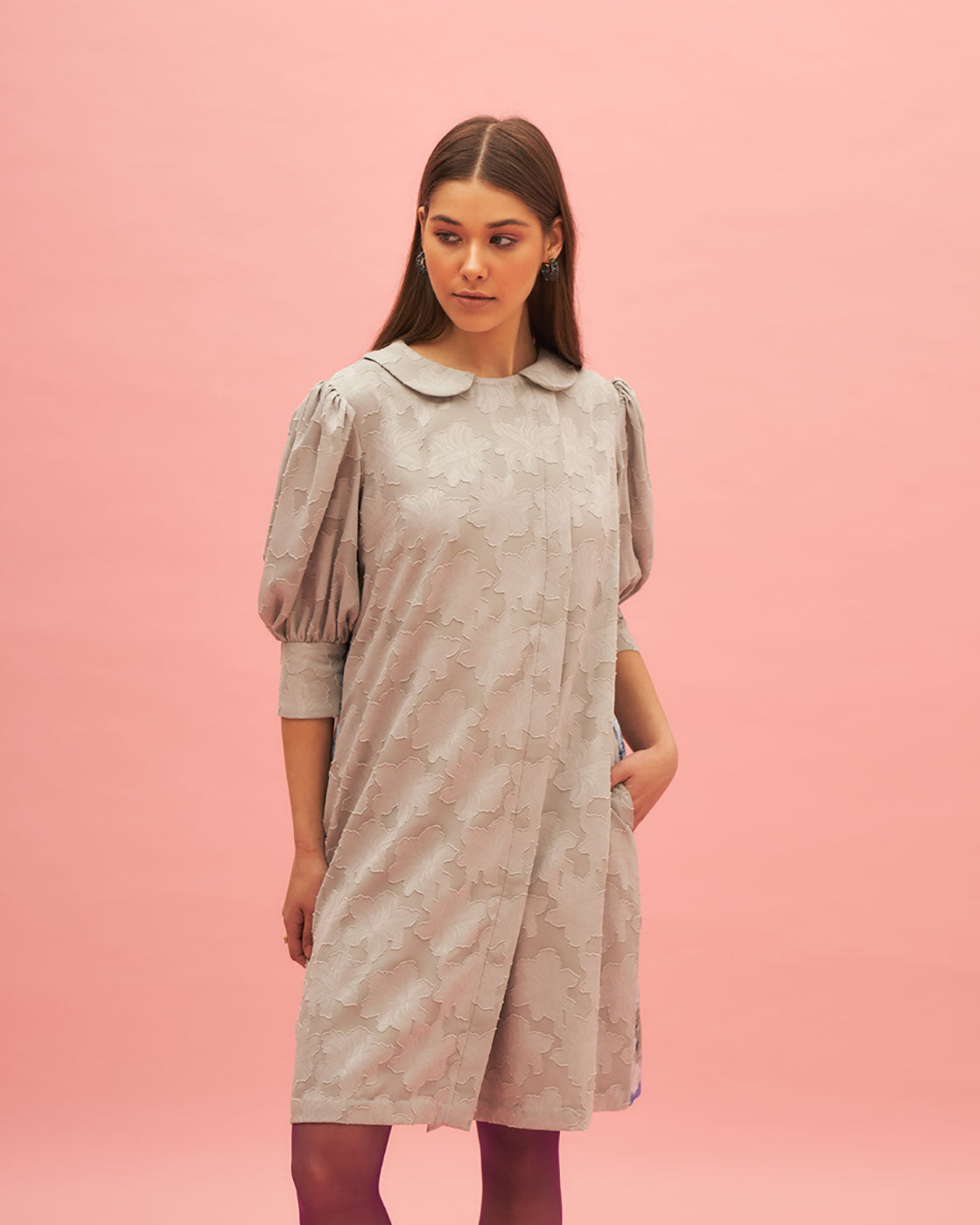 Tea Rose Metallic Jacquard Mini Dress