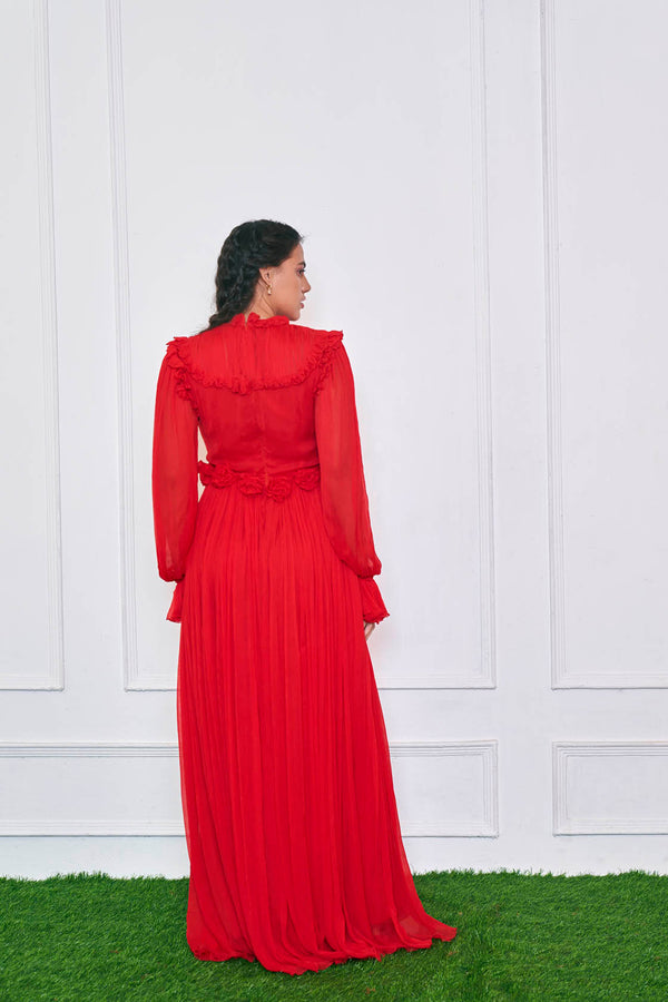 Poetry of Love Chiffon Red Maxi Slit Dress