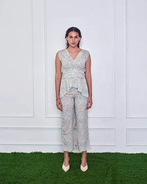 Multicolour Printed V Neck Top And Pant Set