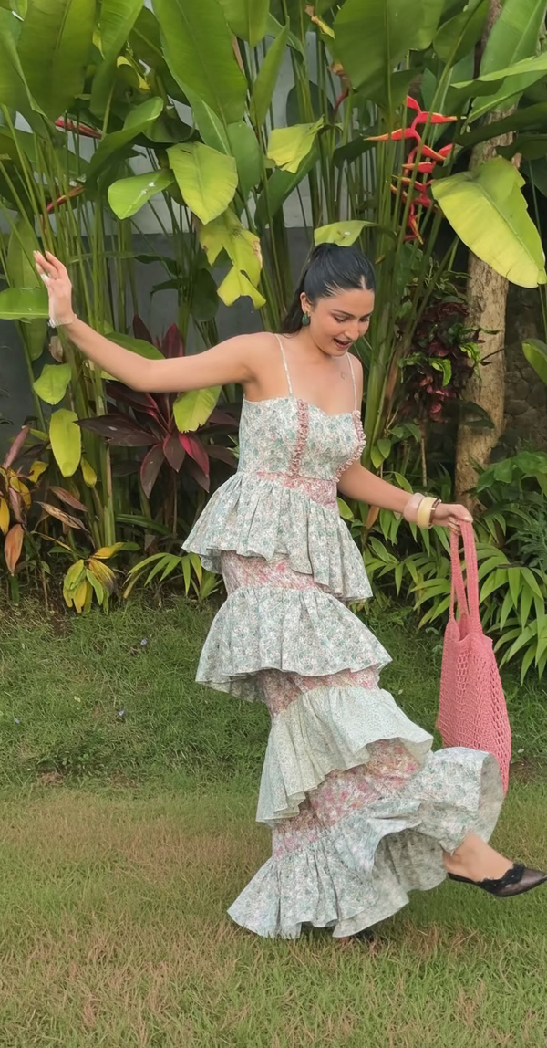 Wild Lily Ruffled Princess-line Long Dress