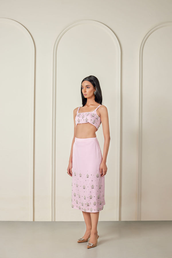 Embellished Crop Top And Midi Skirt Co-ord Set
