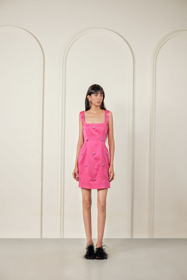 Embellished Mini Hot Pink Dress
