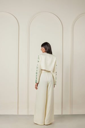 Embellished Jacket With Pleated Pants Co-ord