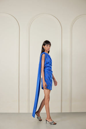 Embellished One Shoulder Cape Dress