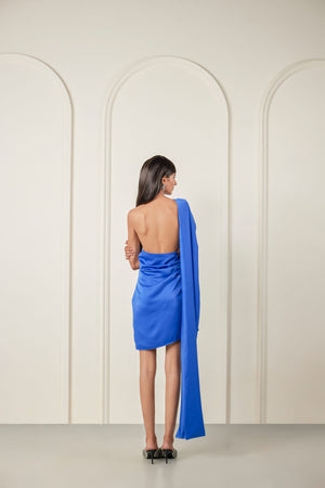 Embellished One Shoulder Cape Dress