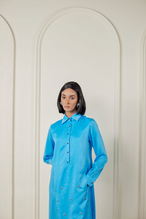 Embellished Satin Shirt Dress