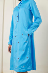 Embellished Satin Shirt Dress