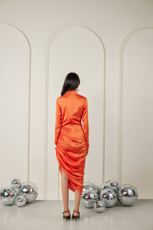Highneck Gathered Midi Dress