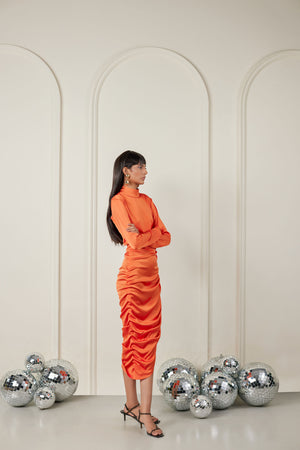 Highneck Gathered Midi Dress