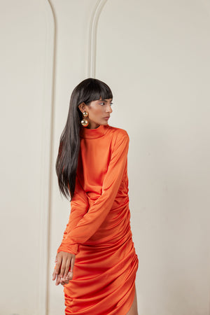 Highneck Gathered Midi Dress