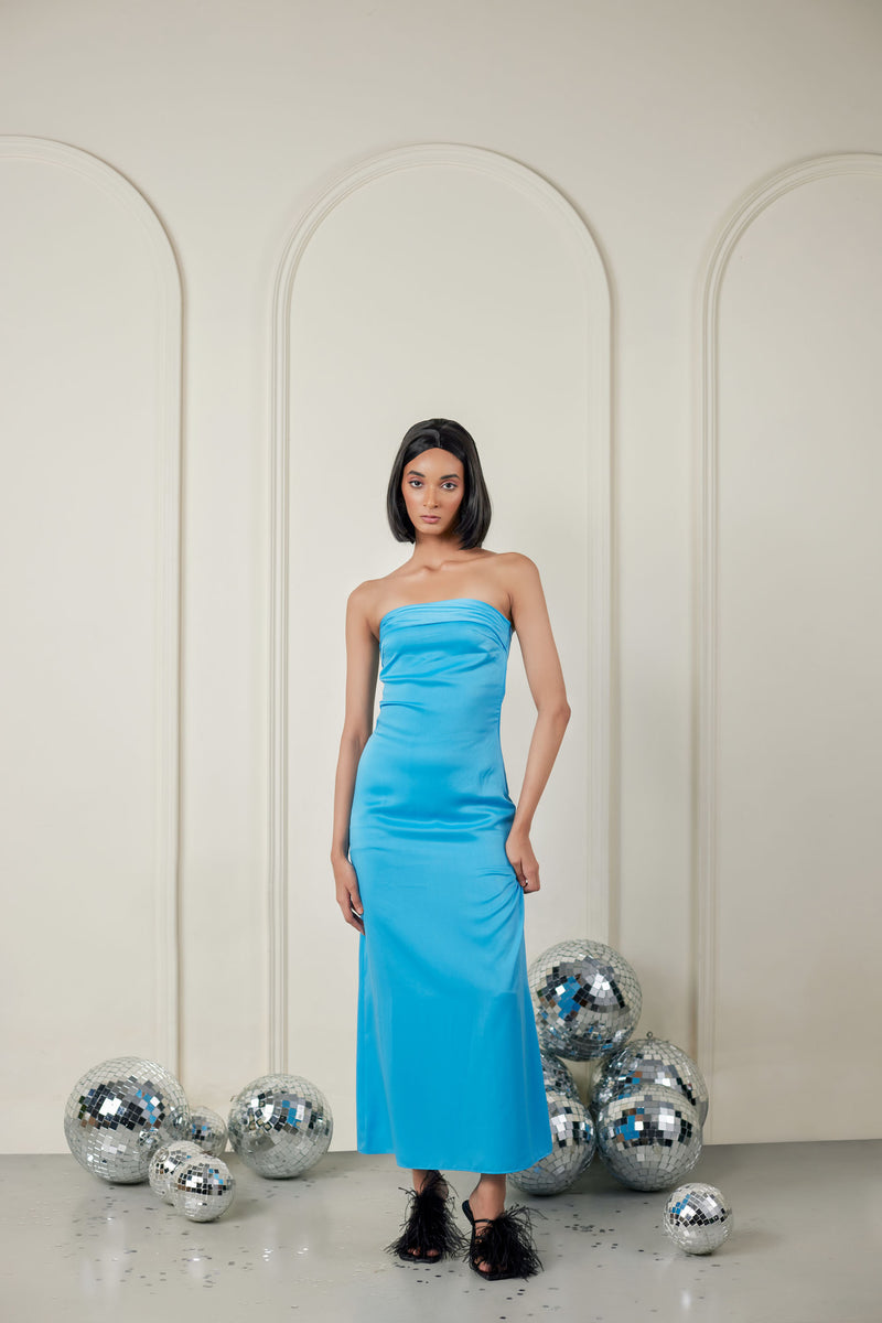 Buy Sky Blue Satin Dress For Women| The RealB Buy Sky Blue Satin Dress For Women| The RealB
