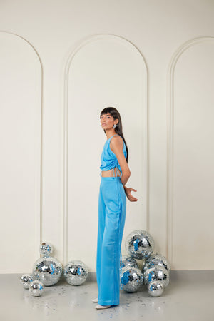 Gathered Halterneck Top With Straight Pants Co-ord
