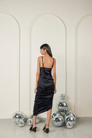 Gathered V Neck Midi Dress