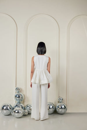 Embellished Peplum Top With Flare Pants Co-ord