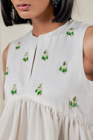 Embellished Peplum Top With Flare Pants Co-ord