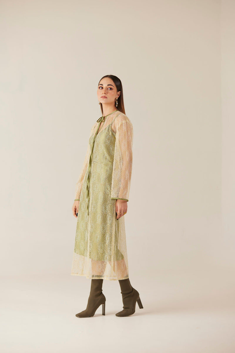 Lumière Green Lace Midi Dress