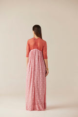 Blushing Peach & Pink A-Line Long Lace Dress