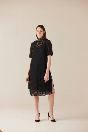 Shadow Play Black Lace Midi Dress