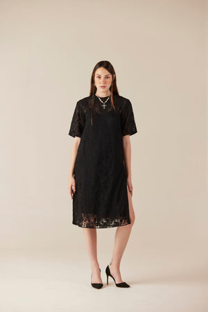 Shadow Play Black Lace Midi Dress