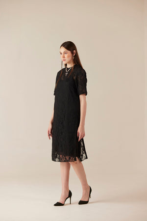 Shadow Play Black Lace Midi Dress