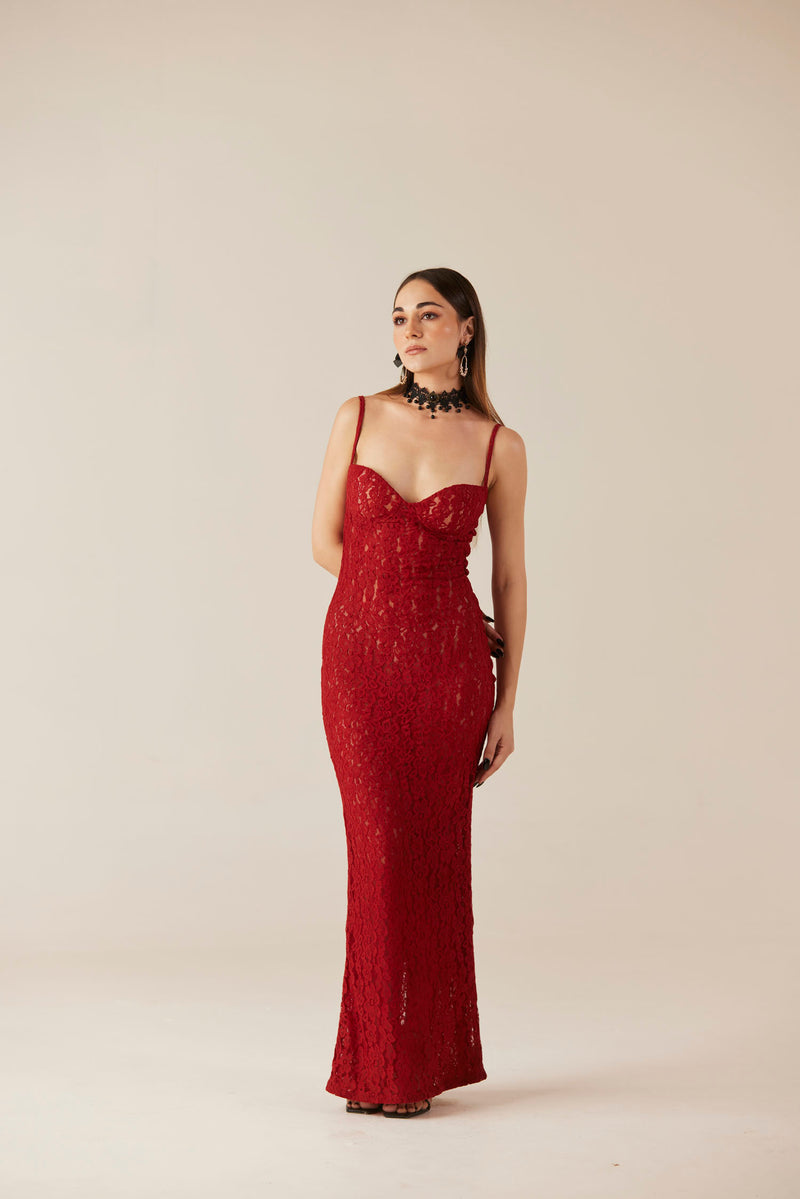 Red Hearts Aflame Lace Sweetheart neck  Dress