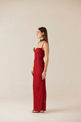 Red Hearts Aflame Lace Sweetheart neck  Dress