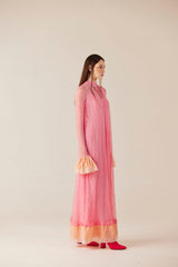 Cupid's Whisper Pink Lace Ruffle Sleeve Maxi Dress