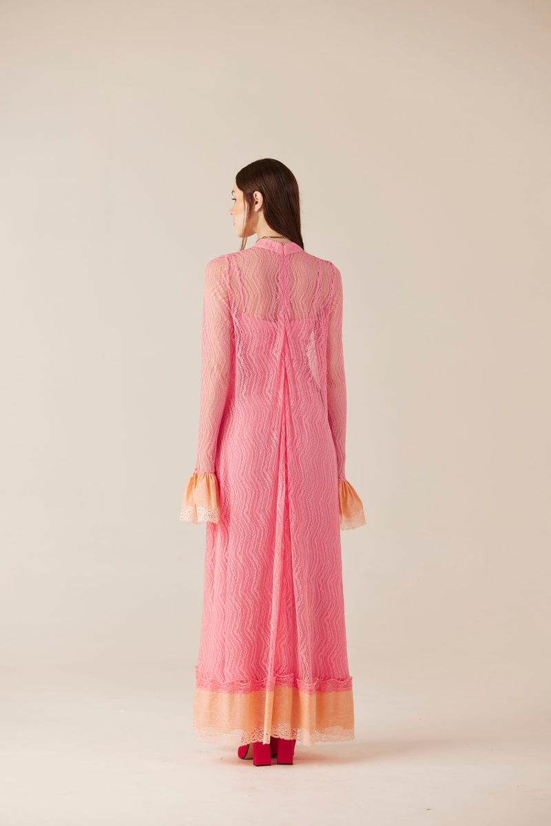 Cupid's Whisper Pink Lace Ruffle Sleeve Maxi Dress