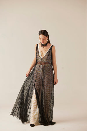 Enigma Black & Off White Lace Sheer Co Ord Set