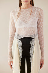 White Swan Crew Neck Sheer Lace Top