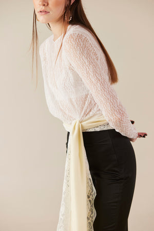 White Swan Crew Neck Sheer Lace Top