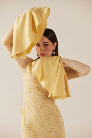 Midas Touch Golden Short Lace Dress With Bell Sleeves