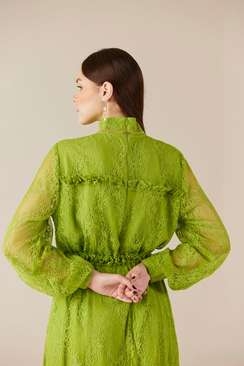 Jade Bloom Green High Neck Lace Mini Dress Jade Bloom Green High Neck Lace Mini Dress