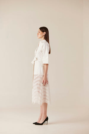 Whipped Cream Belted White Lace Dress
