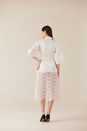 Whipped Cream Belted White Lace Dress