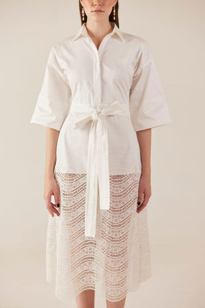 Whipped Cream Belted White Lace Dress